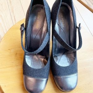 Kate Spade Mary Janes heels size 8.5 wool and metallic